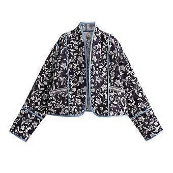 Jacket For Women Elegant Flower Print Cotton Coats V Neck Long Sleeved Cardigan Jacket 2023 Winter Lady Warm Fashion Coat