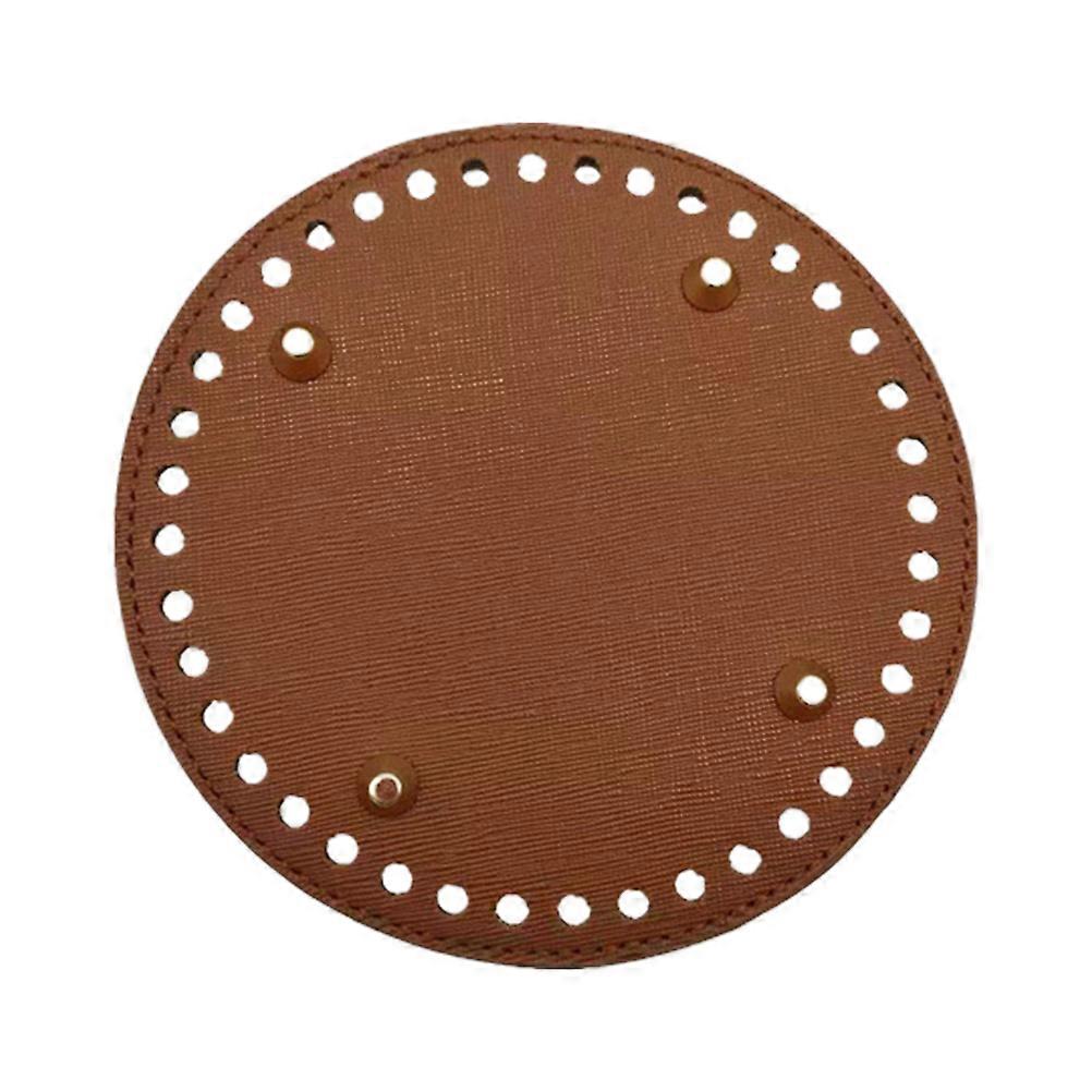 14CM rund botten PU-läder handgjorda sticktillbehör för syväska handväska DIY-material (brun)