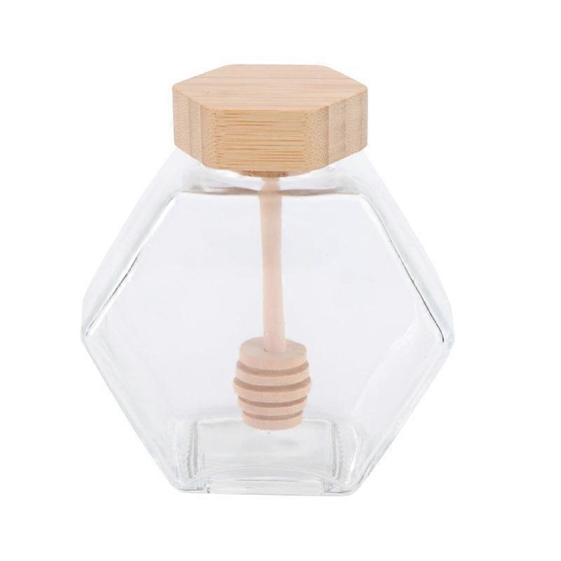 220ml Honey Jar with Dipper and Lid Glass Honey Pot - Honey Dispenser - Honey Holder Beehive Honey Pot for Home Kitchen