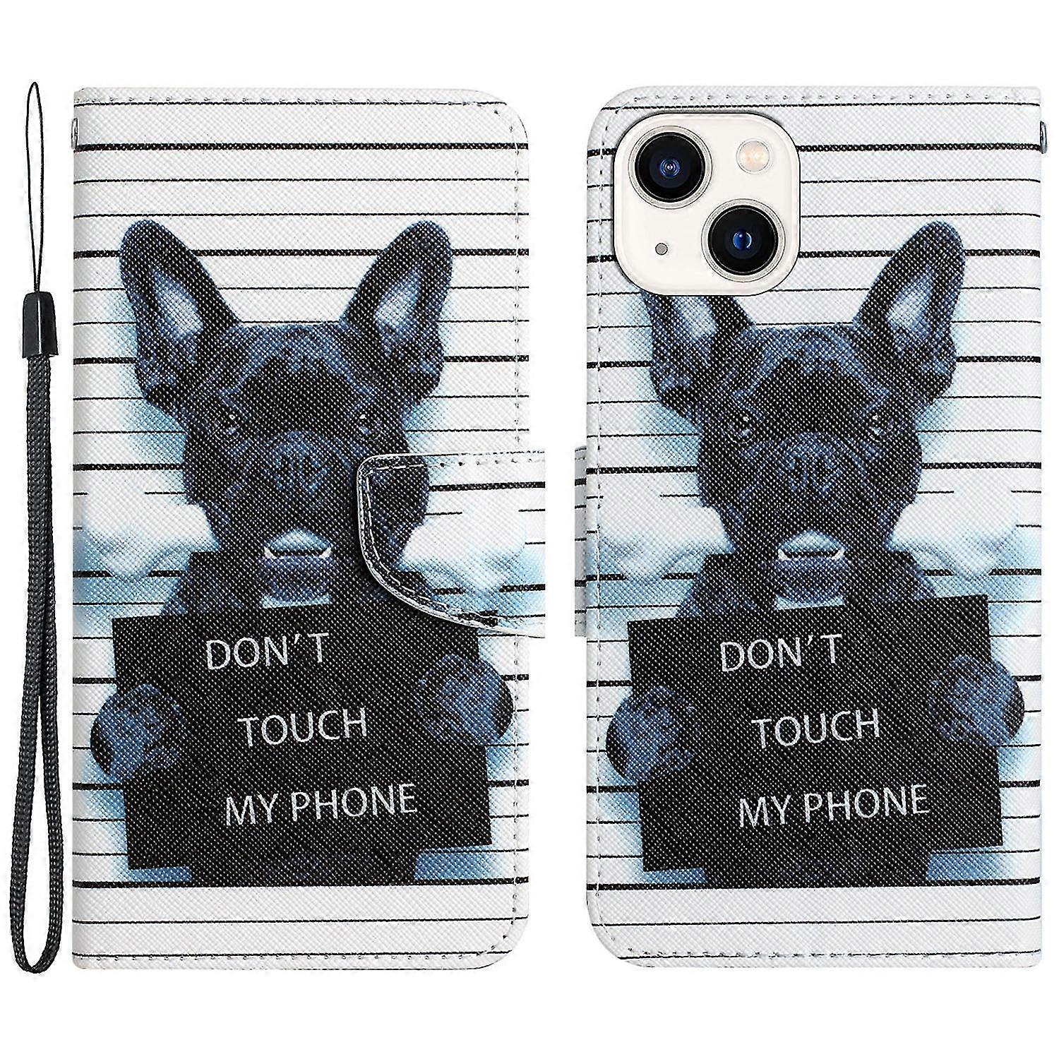 For Iphone 15 Plus Folio Pu Leather Stand Wallet Case Pattern Printing Phone Cover With Strap
