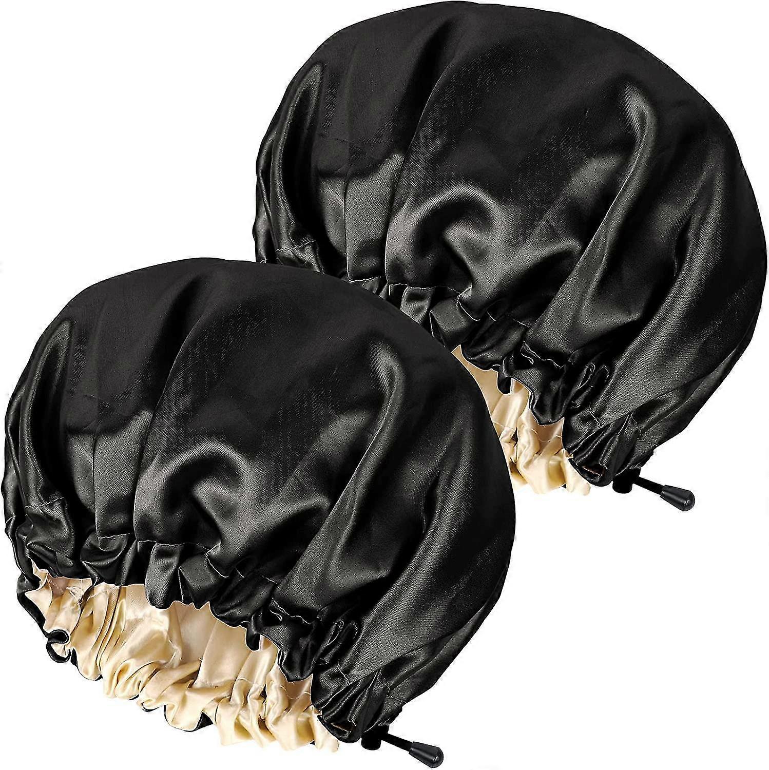 Satin Sleep Cap,adjustable Double-sided Sleep Bonnet,bonnet Cap For Sleep (2pcsblack)