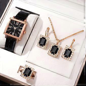 JUEGE* 5pcs/set Women's Watch Vintage Square Pointer Quartz Watch Analog Green Wrist Watch & Rhinestone Jewelry Set, Gift For Mom