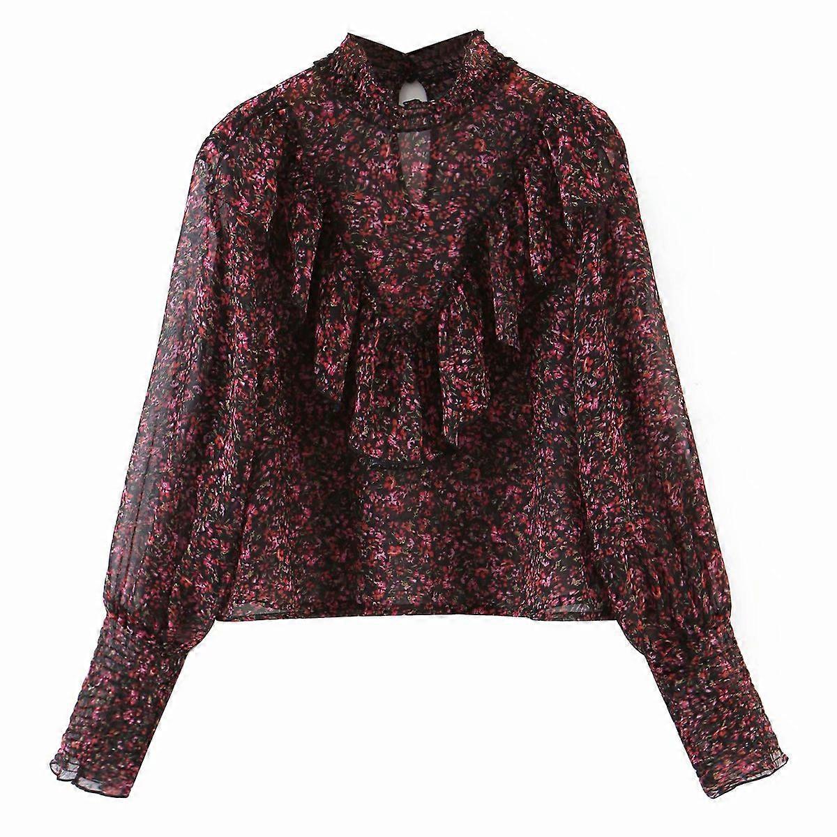 Manica lunga floreale arruffata da donna