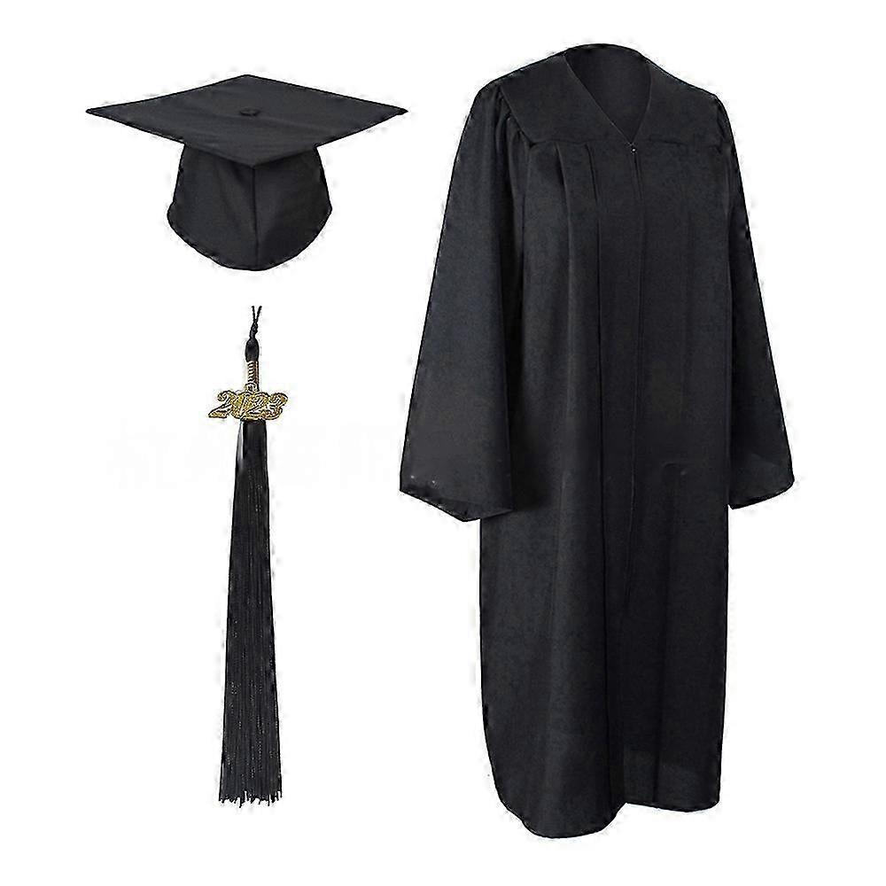 2023 Graduation Plain Gown and Cap with Tassels Set For High School and College Bachelor
