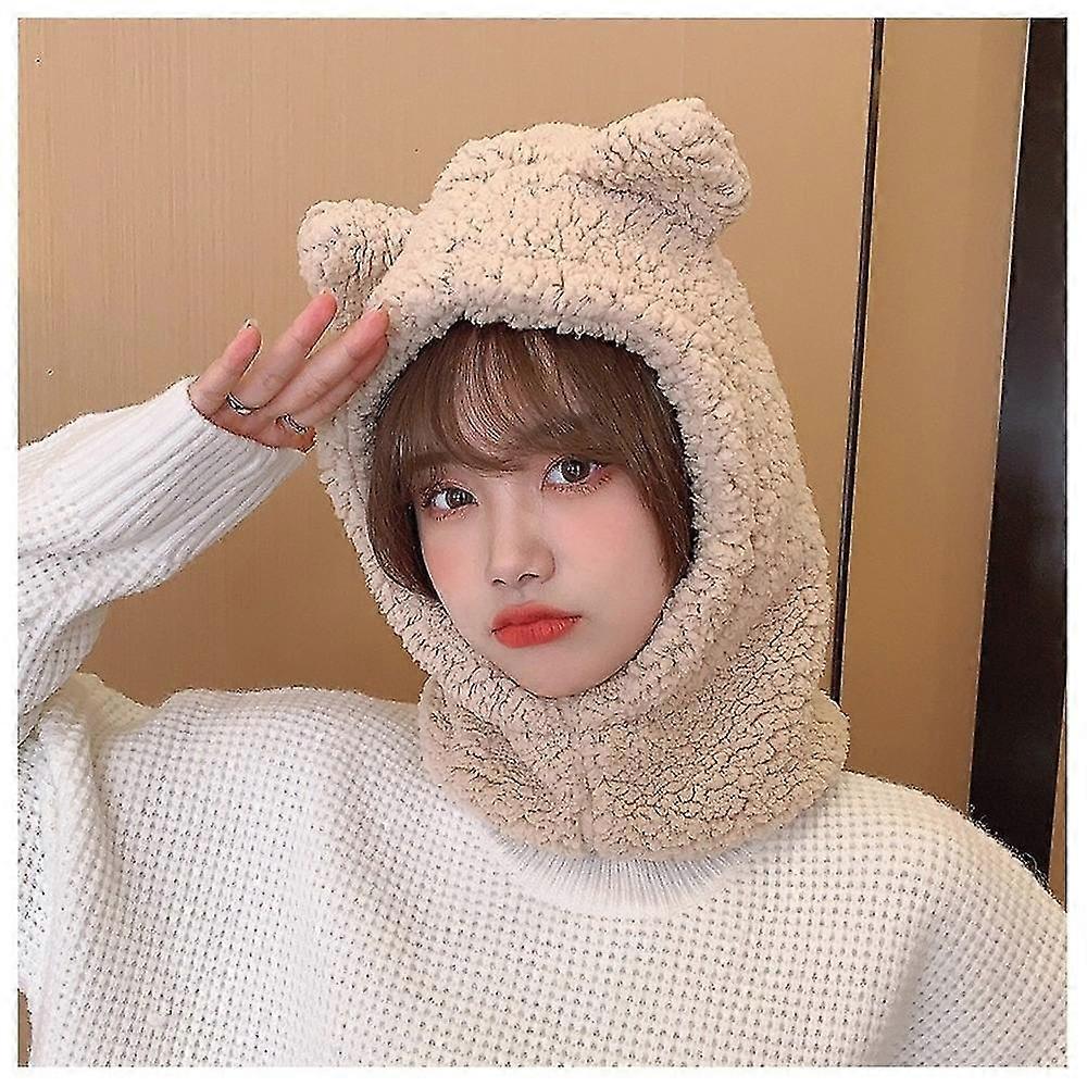 Cute Bear Ears Beanies Women Winter Head Hood Scarf Hat Cap