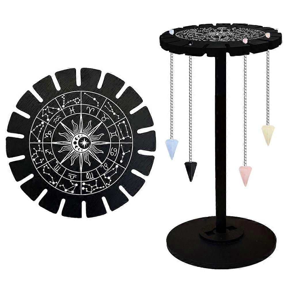 Sun Pendulum Display Stand Crystal Display Shelf Divination Pendulum Storage Rack with Wooden Wheel Wooden Stick for Crystal Stone Pendant Witch Altar