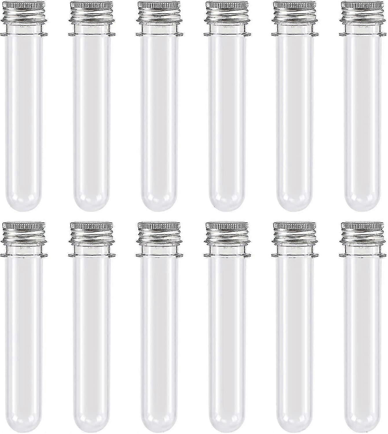 Set Of 12 Clear Plastic 40ml Test Tubes Screw Cap