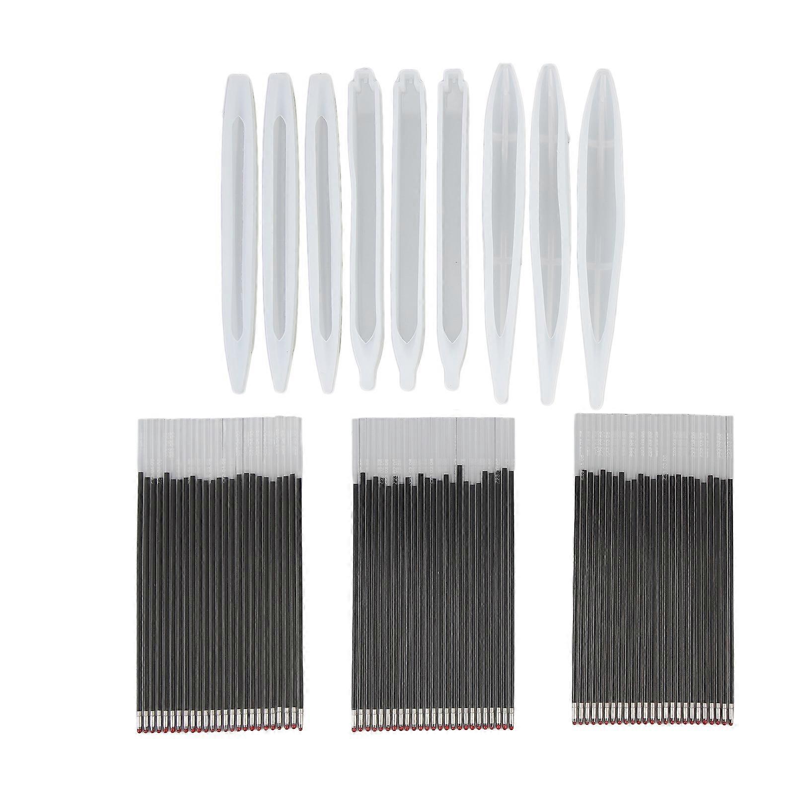 9Pcs Pen Resin Molds Silicone Smoothing Durable Easy Removal Ballpoint Pen Silicone Molds with 75 Refills for Craft