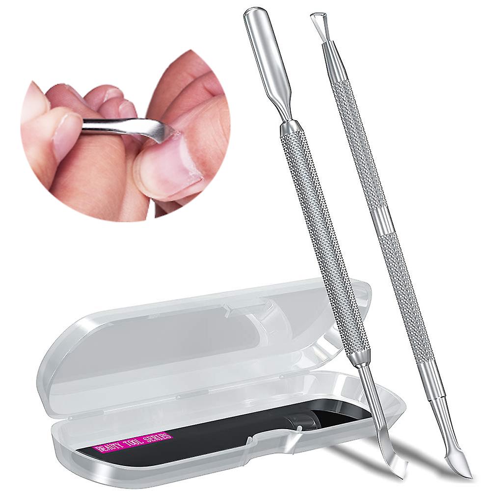 2Pcs Metallic Silver Cuticle Pusher Remover Durable Professional Manicure And Pedicure Cleaning Tool For Fingernails And Toenails.