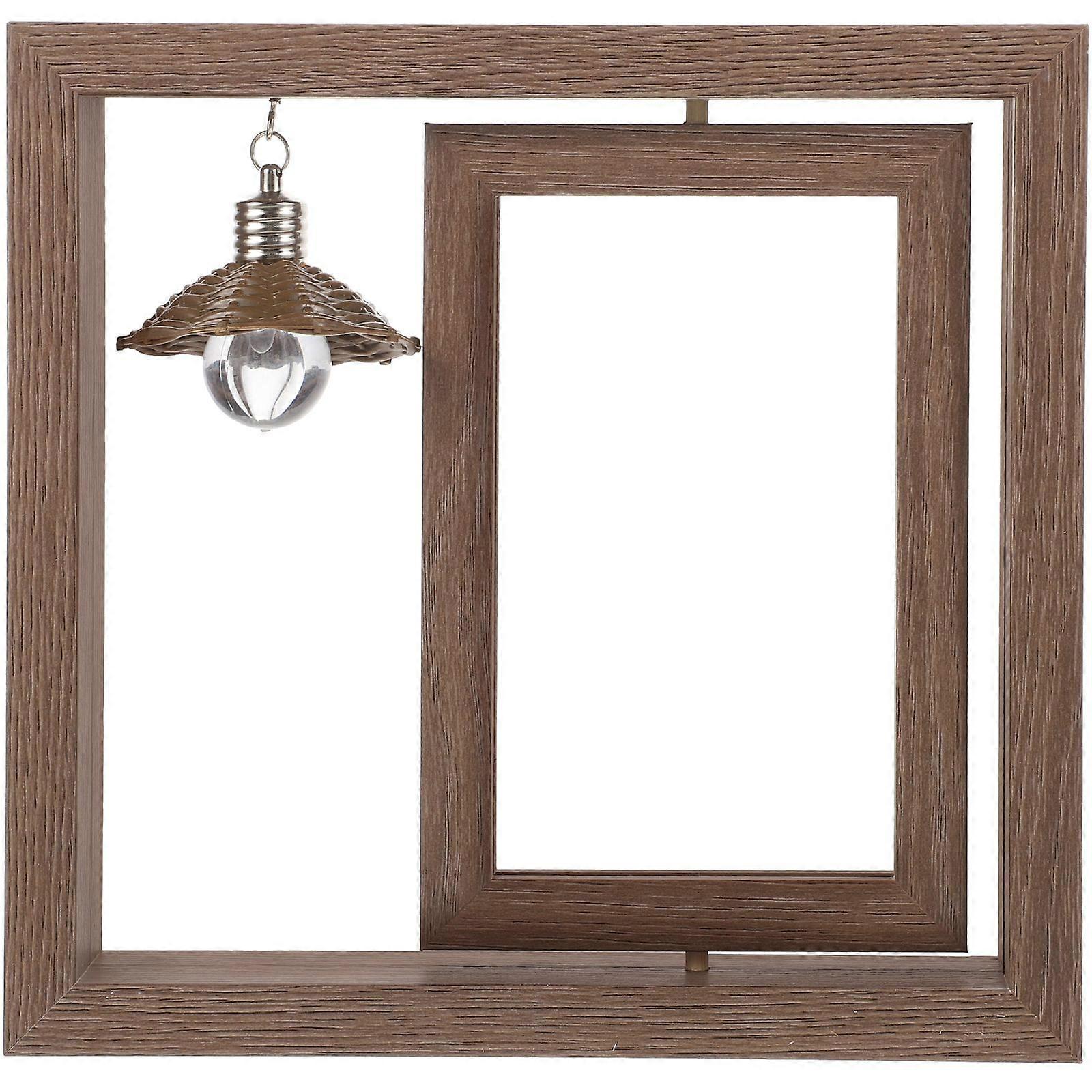 Double Sided Rotating Wood Picture Frame Rotating Wood Photo Frame Home Decor with Lamp