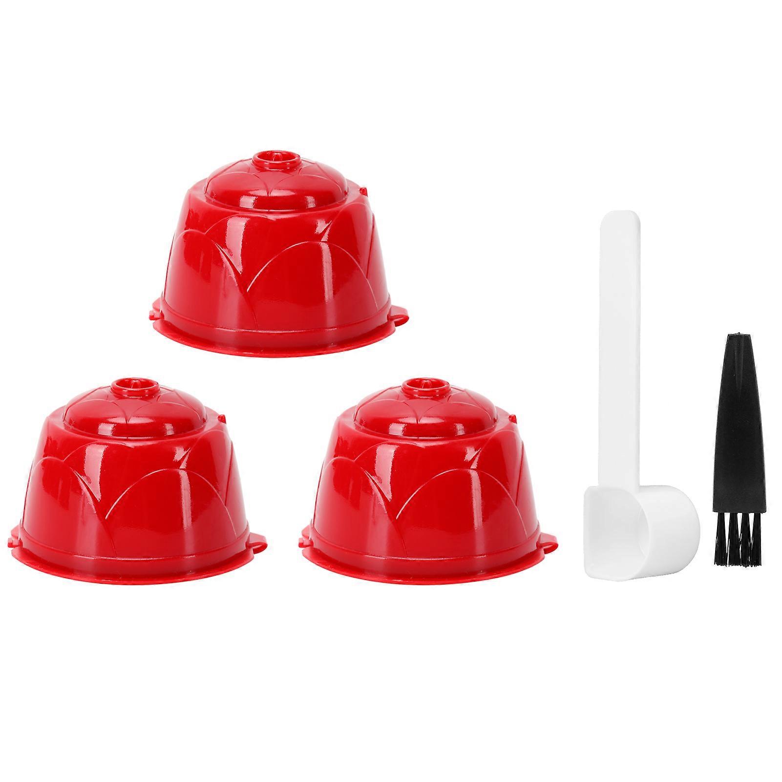 Reusable Coffee Capsule Filter Spoon Brush Kit Fit for DOLCE GUSTO Coffee Machine(Red 3 Capsules1 Spoon 1 Brush)