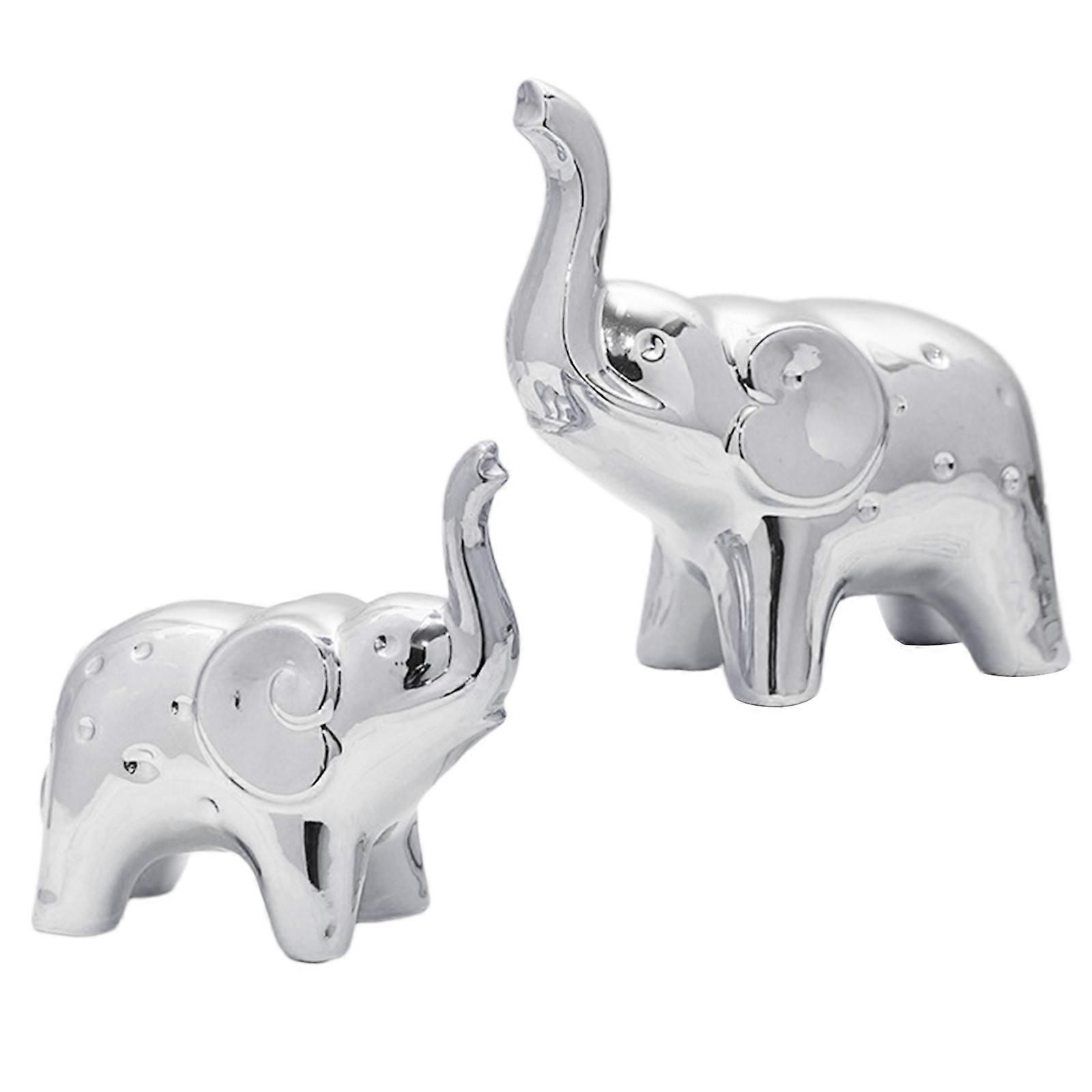 A Pair Elephant Statue Home Decor,Modern Figurines Elephant Sculpture Desktop Bookshelf Decor Ornaments Silver