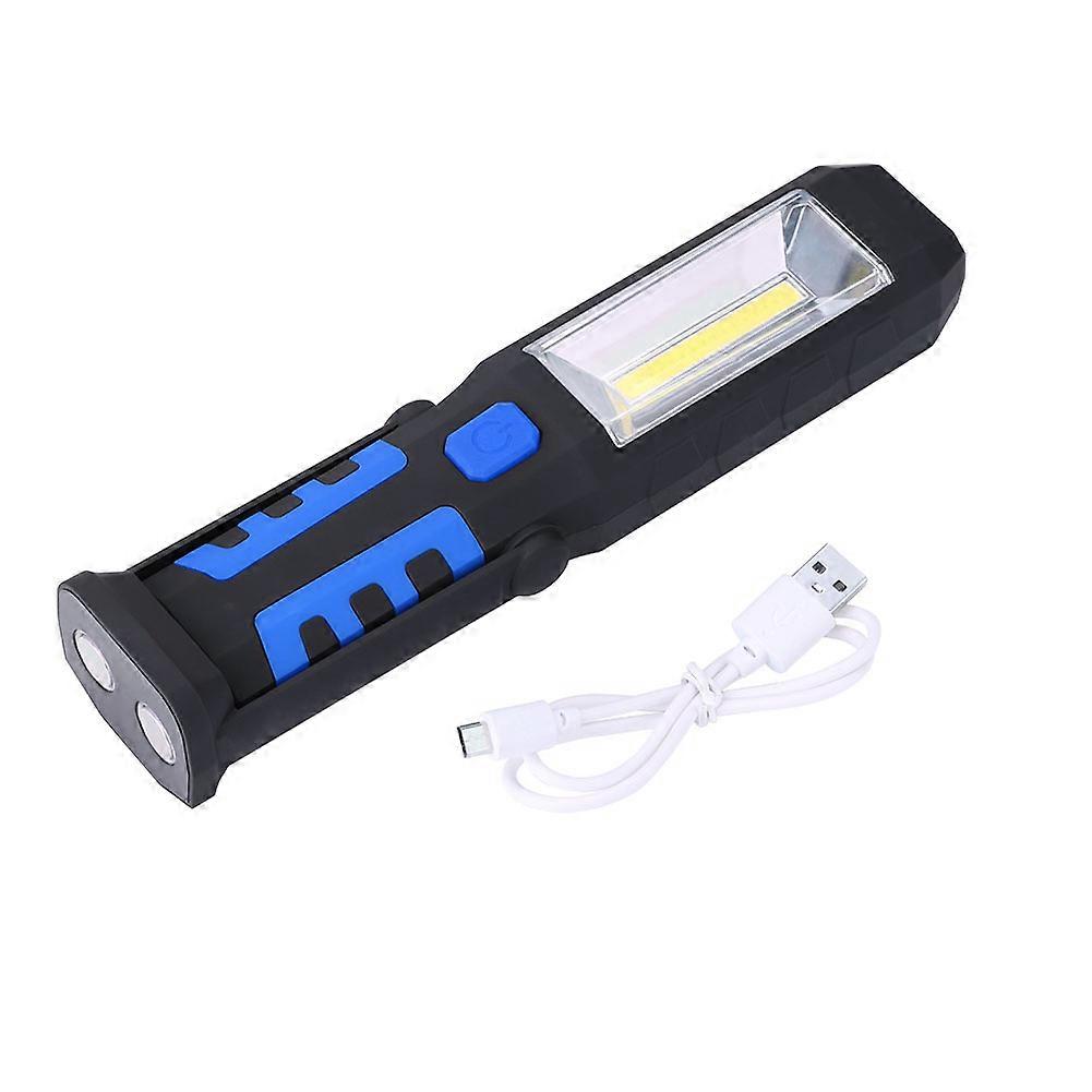 USB Rechargeable COB LED Work Light Emergency Flashlight Magnetic Base + Adjustable Hook Blue