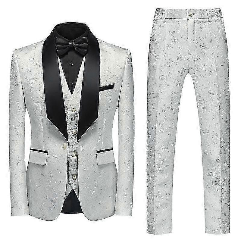 Heyone 3 Piece Mens Floral Blazer Paisley Luxury Tuxedo for Prom Wedding White 2XL