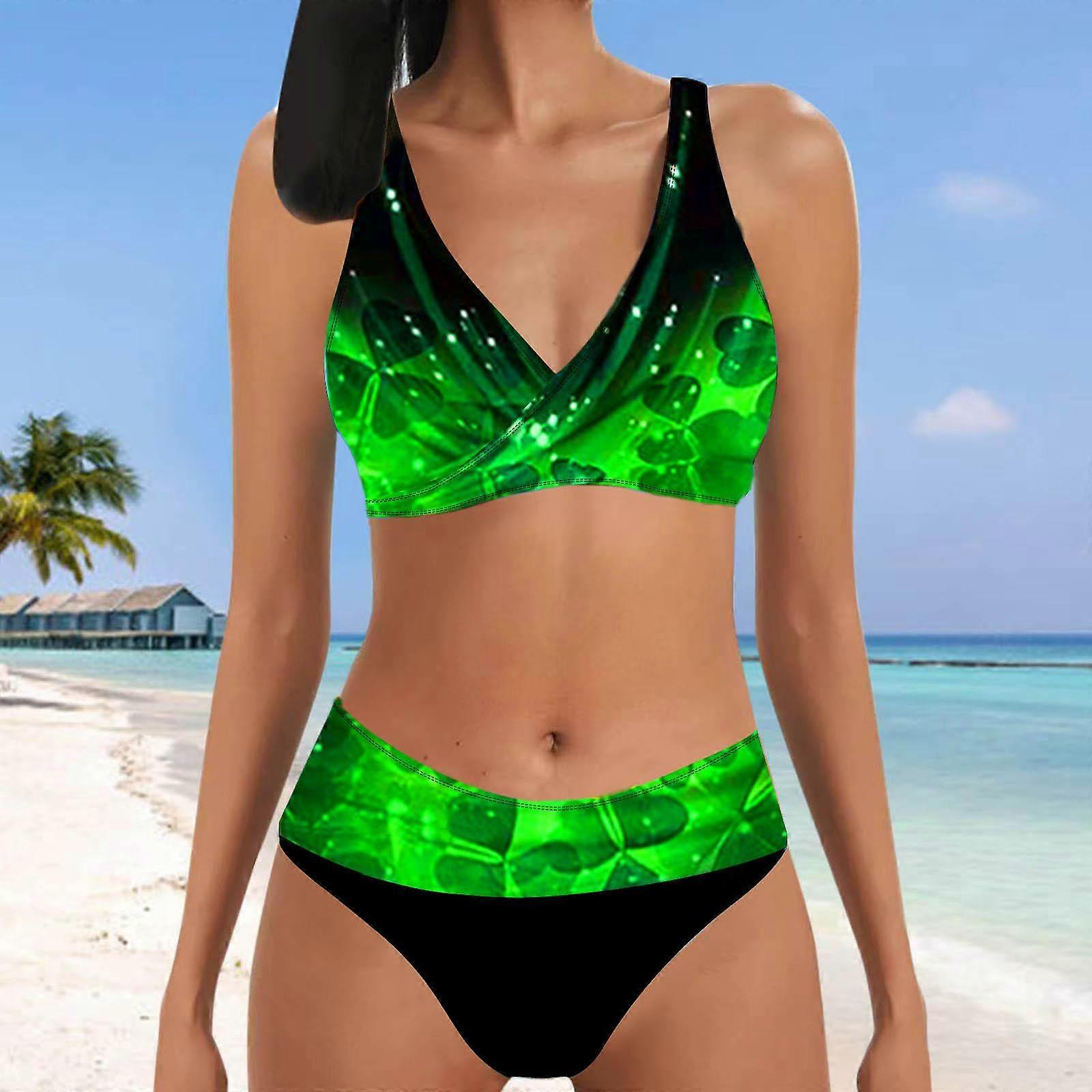 Women's Halter Colored Circle Print Bikini Tankini Swimsuit