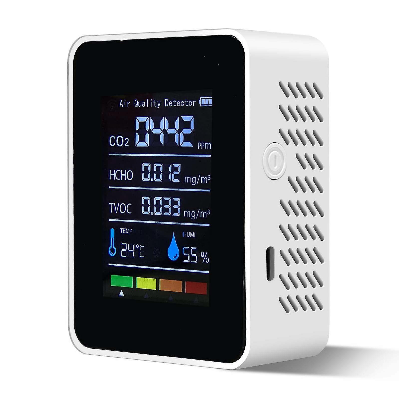 5 In 1 Quality Monitor Indoor Detector HCHO TVOC Tester With Temperature And Humidity Sensor Rechargeable LED Display Quality Gift