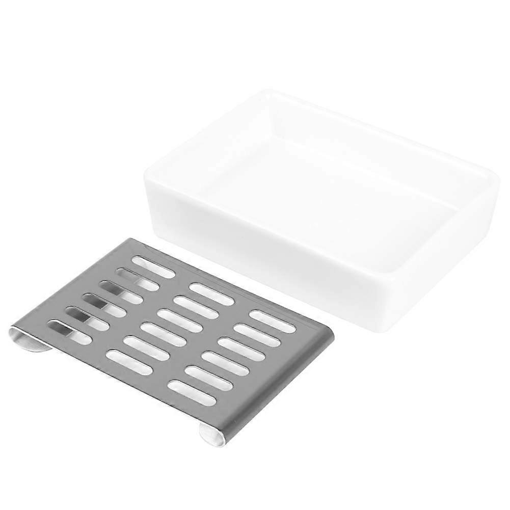 Ceramic Soap Dish with 304 Stainless Steel Soap Holder, Double Layer Draining Soap Box, Modern Bathroom Accessory