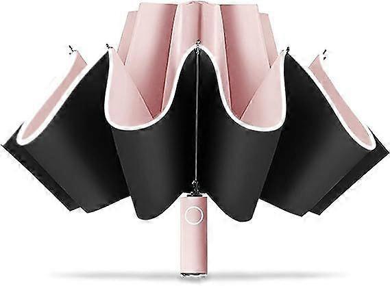 Travel Umbrella Easy Compact Folding Umbrella, Umbrellas for Rain, Windproof Umbrella Reverse Umbrella with Reflective Stripe - Pink