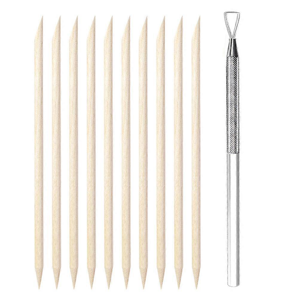 10 / 20pcs女性ダブルエンドネイルアートウッドスティックキューティクルプッシャーリムーバーペディキュア