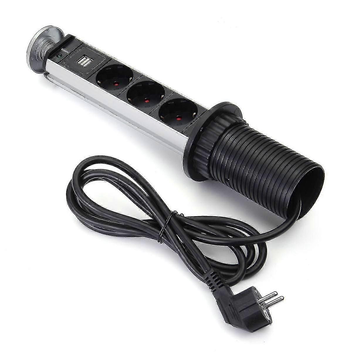 Eu Plug Pull Up 3 Power Socket 2 Usb 16a Charging Port Kitchen Table Desktop Sockets Retractable Countertops Worktop