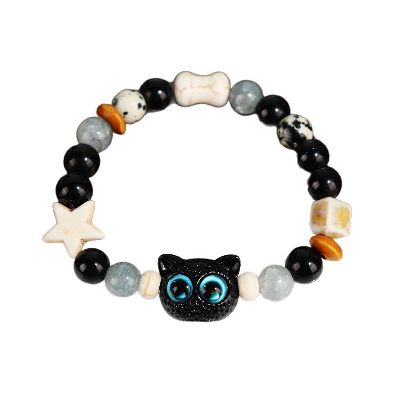 Elegant Cats Glass Bracelet Unique Cats Beaded Bracelet Accessory Trendy Wristband for Daily Wear Dates Parties