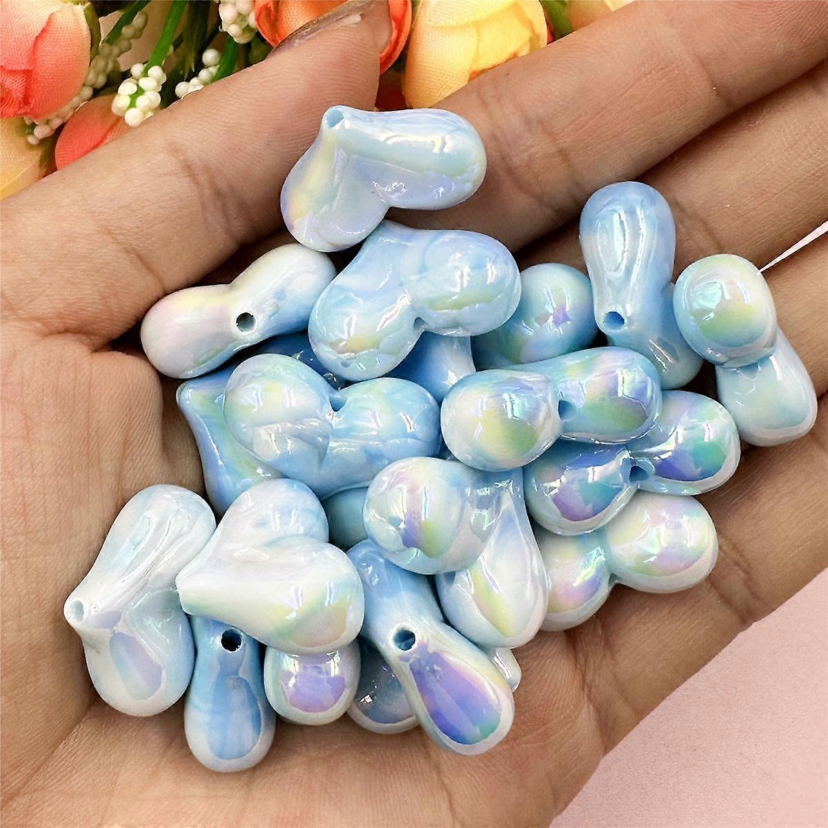 With Hole Creative  Handmade Material Shining Light DIY Beading Accessory Creative Beaded Material 20Pcs Acrylic Loose Beads Colorful Peach Heart