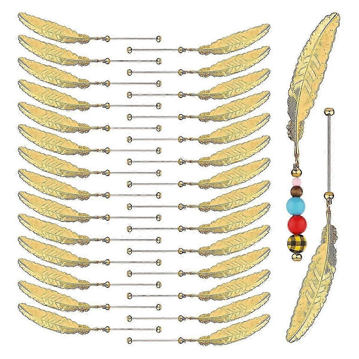 30pc DIY Beadable Bookmarks,Blank Bar with FeatherPendant Beaded Page Holder Book Mark CraftMaking Kit for Book Lovers B