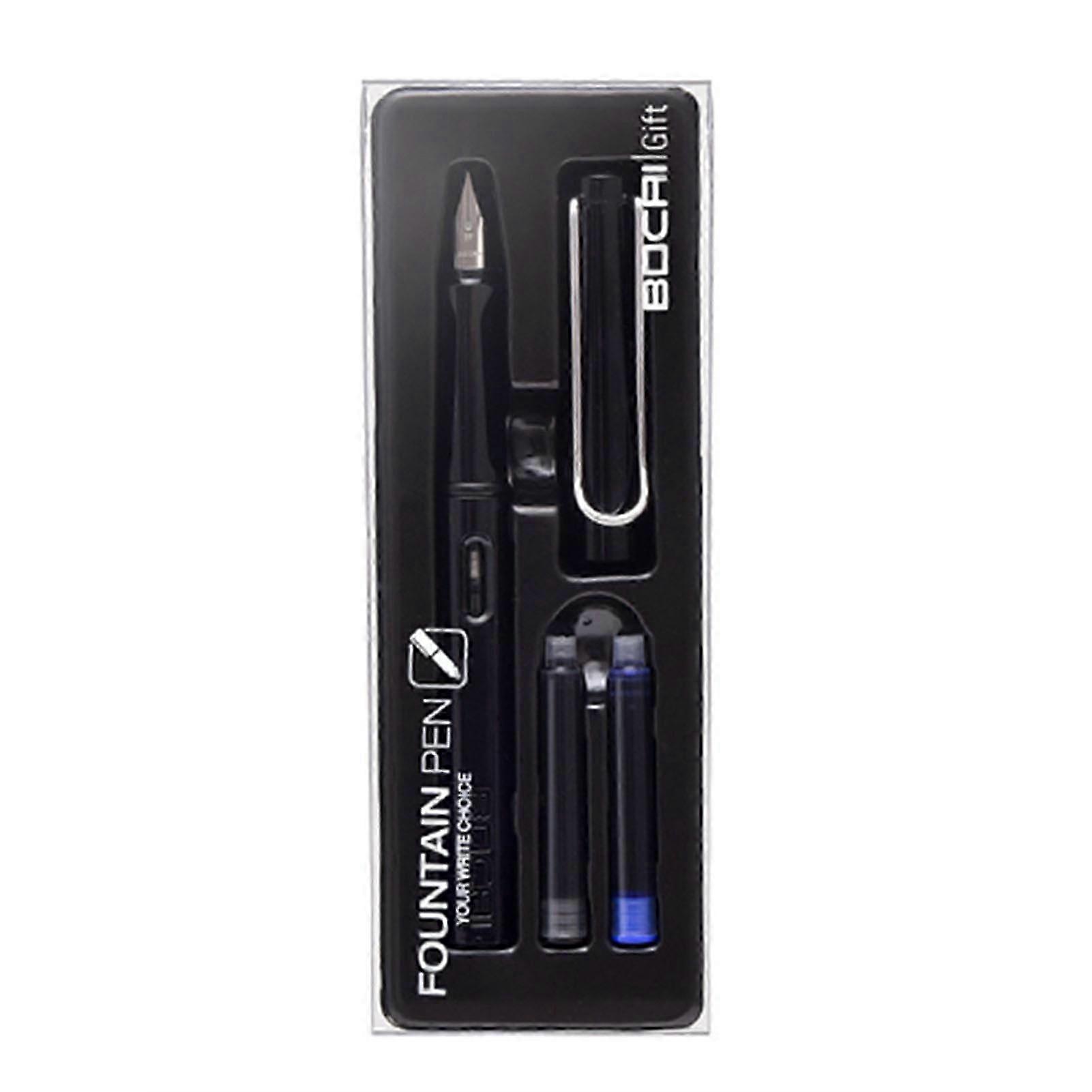 قلم حبر قابل لإعادة التعبئة مع خرطوشة حبر من الفولاذ المقاوم للصدأ مطلي بالكروم 0.38 مم طقم قلم كتابة منقار أسود