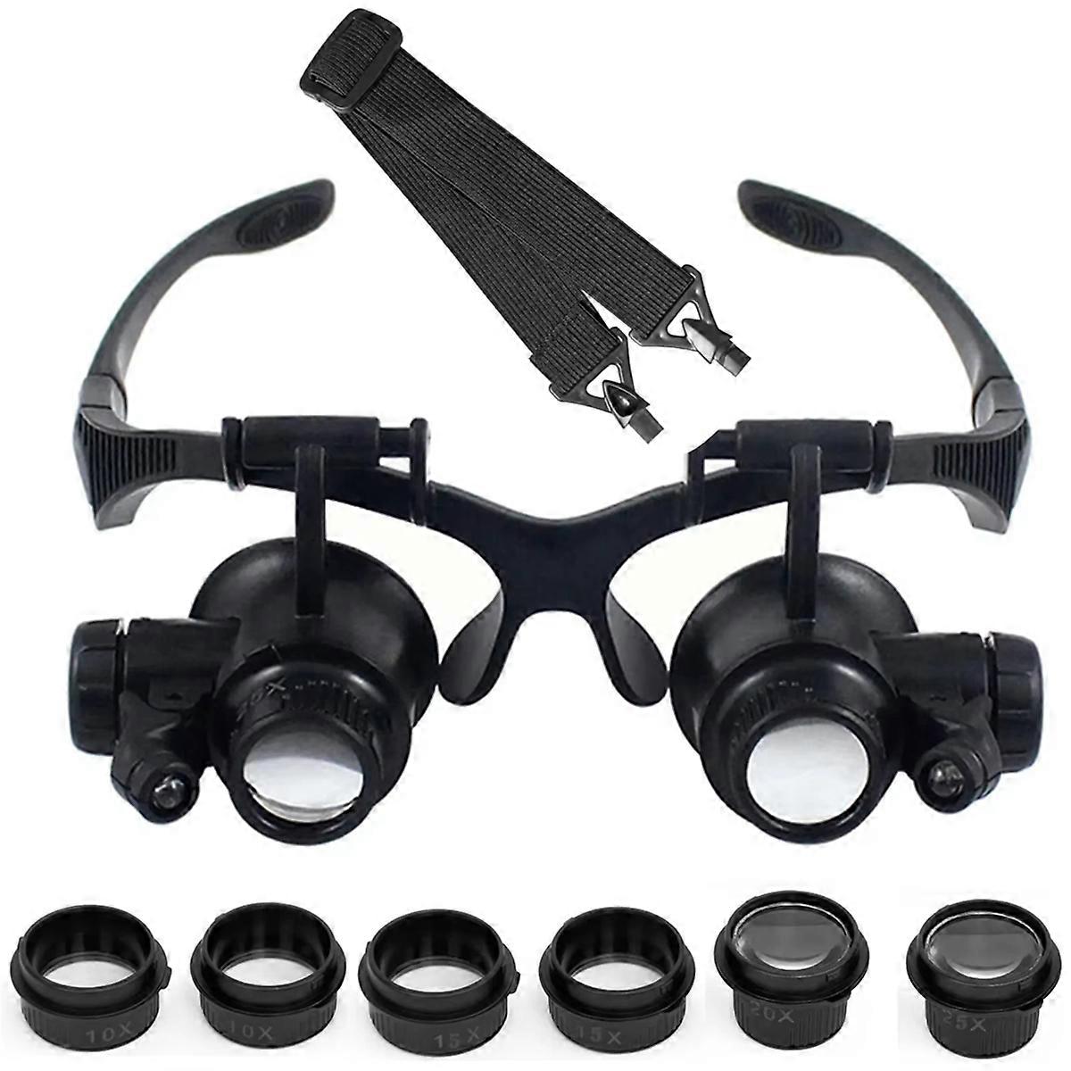 10X 15X 20X 25X LED Magnifier Illuminated Double Eye Glass Jeweler Loupe Repair Headband Magnifying for Watch Make
