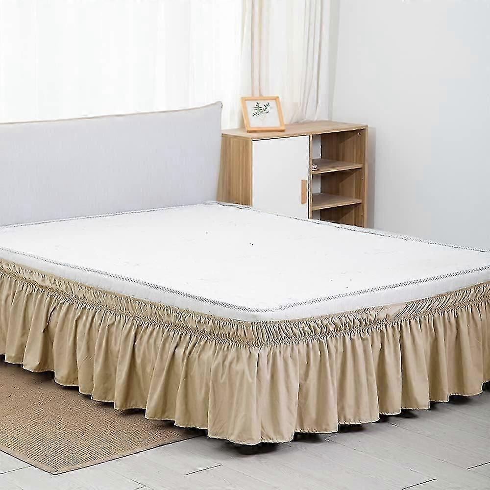 Bed Skirt Valance Polyester 110GSM Three Sides Wrapped with 15'' Deep (Beige, Super King)