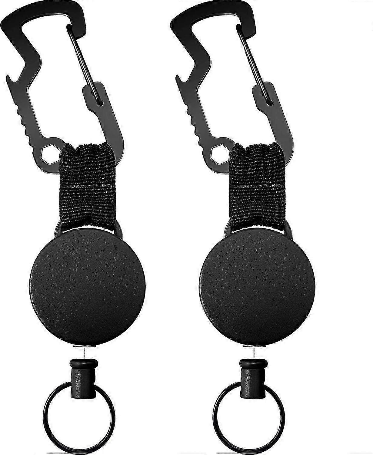 2pcs Retractable Key Chain Multifunction Badge Holder Reel with Steel Cable Multitool Keychain
