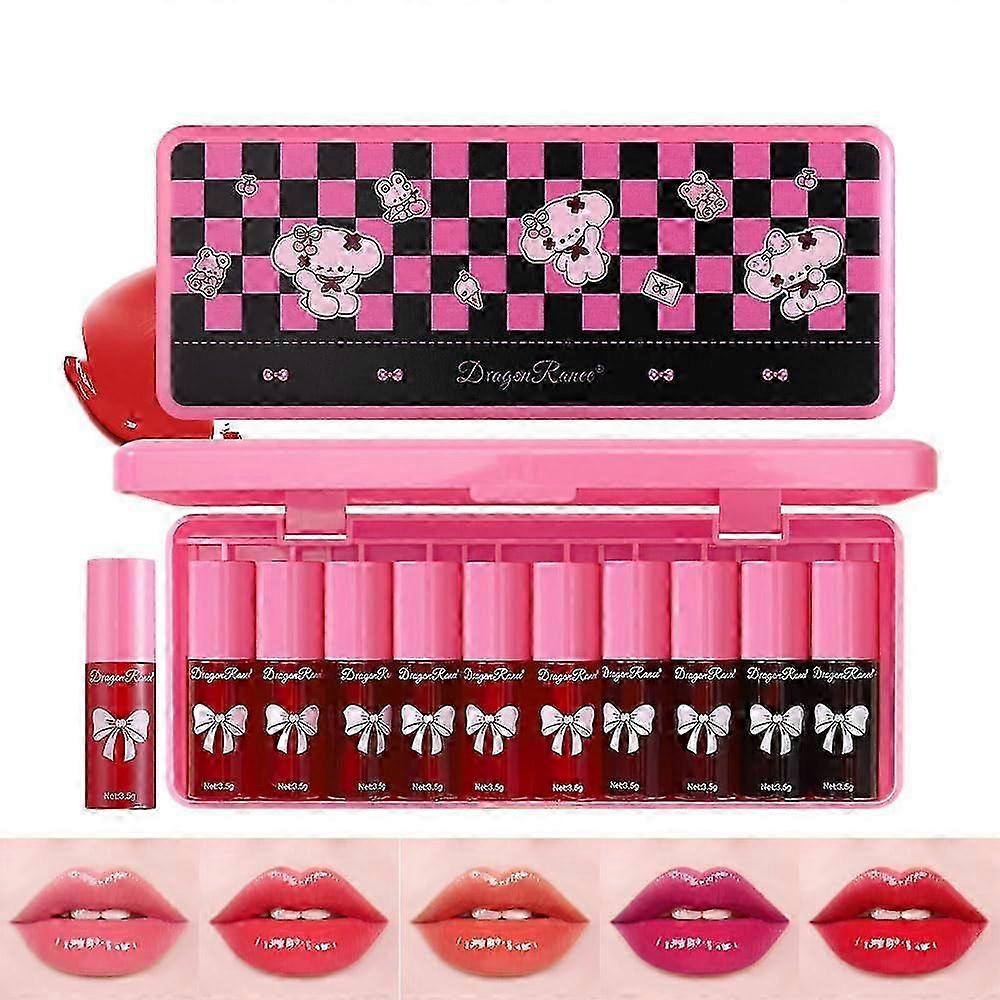 10Pcs Lip Tint Stain Set Mini Liquid Lipstick, Moisturizing Lip Gloss, Multi-Use Lip and Cheek Tint, Non-Stick Cup, Long-Lasting
