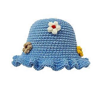 Knit Flower Bucket Hat for Woman Breathable Color Matching Weaving Wavy Brim Bucket Hat Adult Teens Summer Fisherman Cap  bright yellow