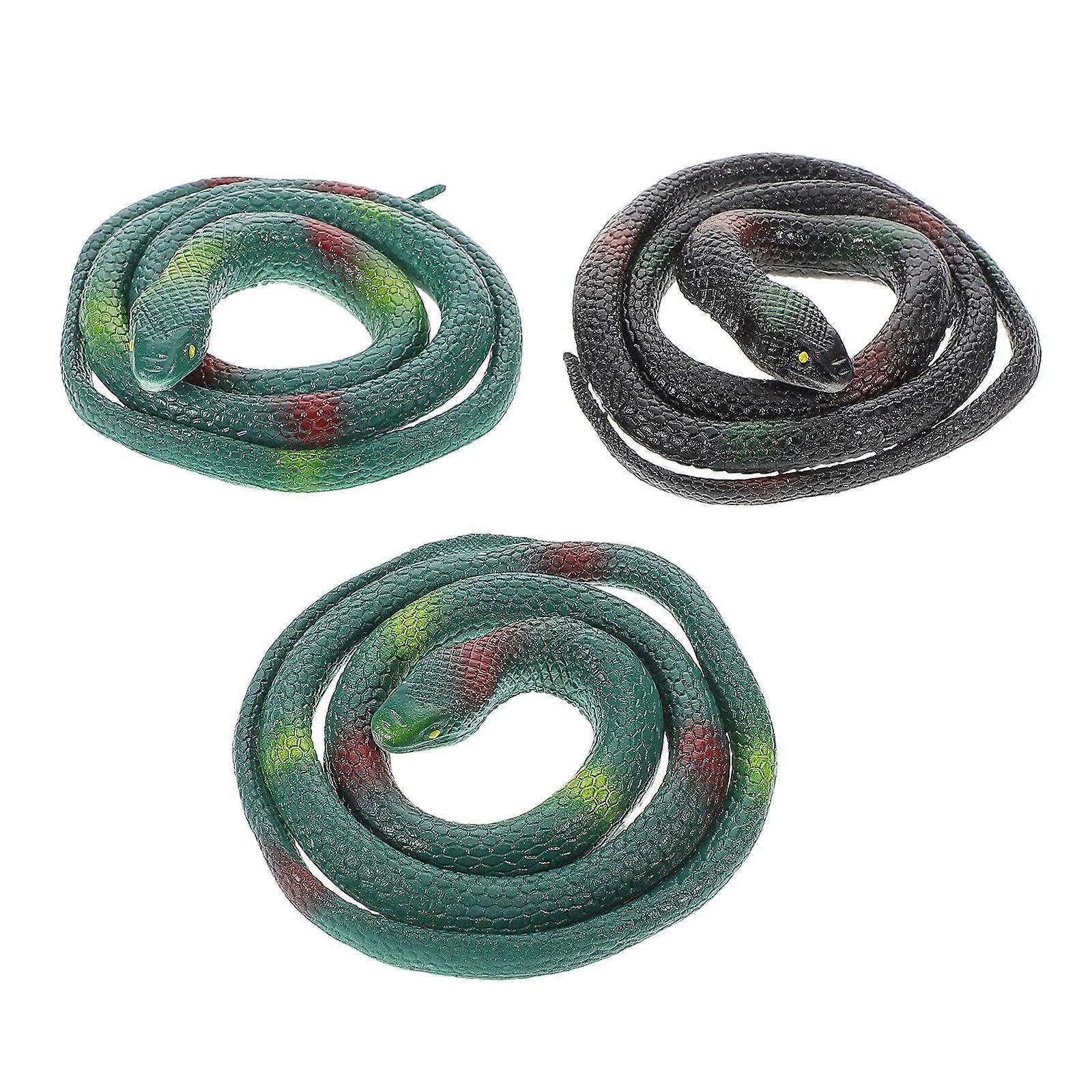 3pcs Lifelike Artificial Snake Rubber Snakes Simulation Snake Playthings Eco-friendly Tricky Snake Toys Novel Tricky Toys Brownness Black Random Color