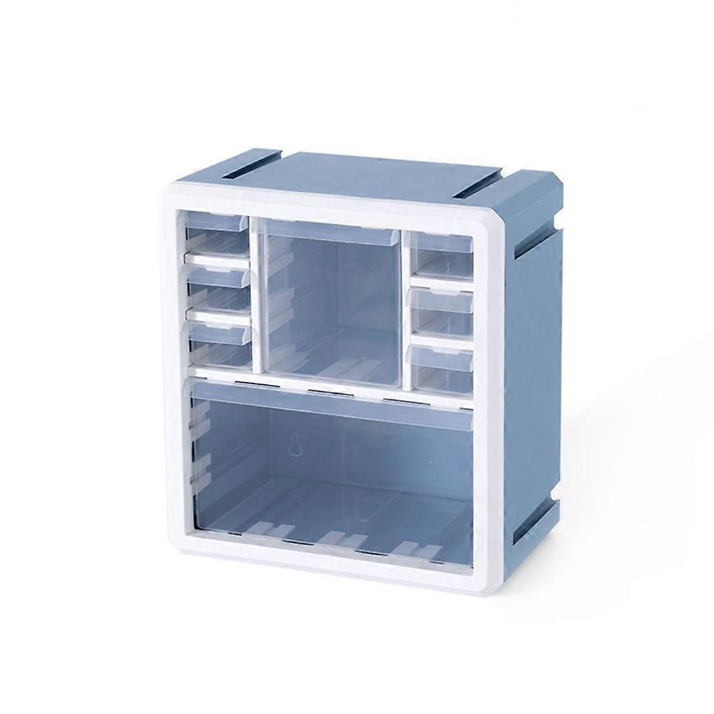 Wall Mount Pen Holder Multiple Compartments Stackable Combinable Office Desktop Organizer Holder Sliding Drawer Slots  Blue eight grid