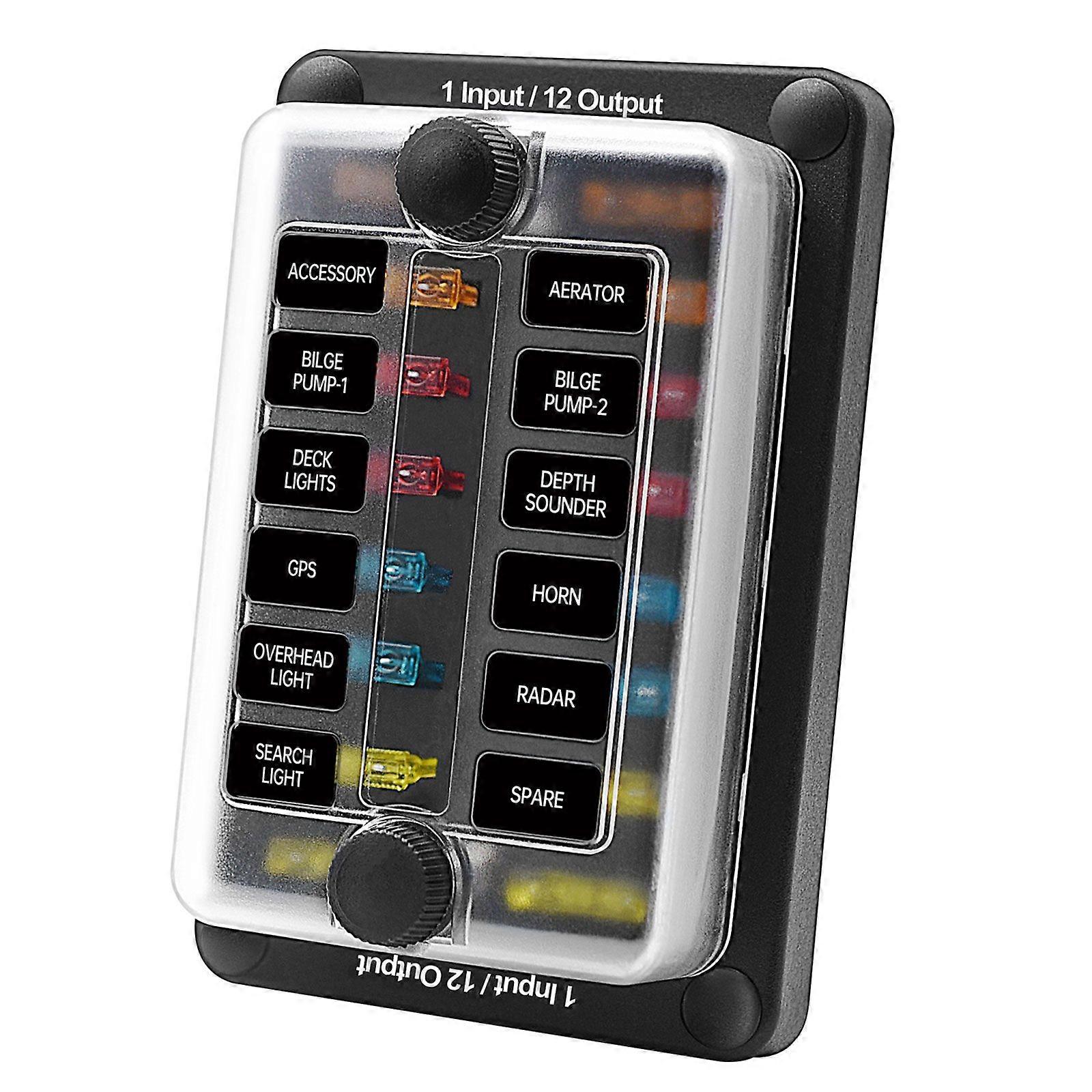 Blade Fuse Box Holder 12 Way Terminal Block with LED Warning Light for Car Trike