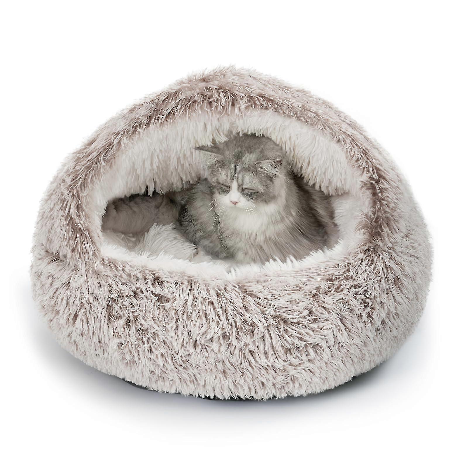 Cat Bed - Plush Hooded Self-Warming Cat Cave for Indoor Cats and Small Dogs, Removable Washable Cozy Pod with Non-Slip Bottom