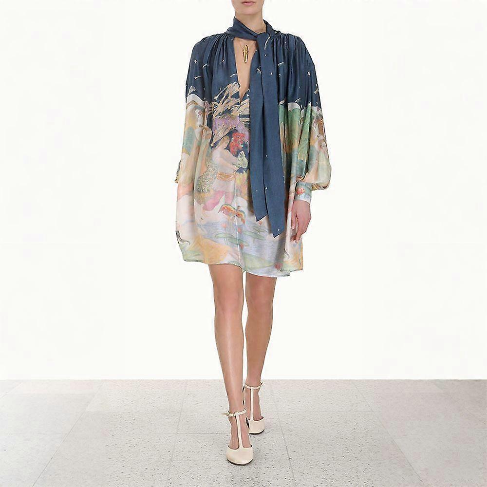 שמלת מיני חבית לירית לנשים שמלות שרוול ארוך צווארון V עמוק