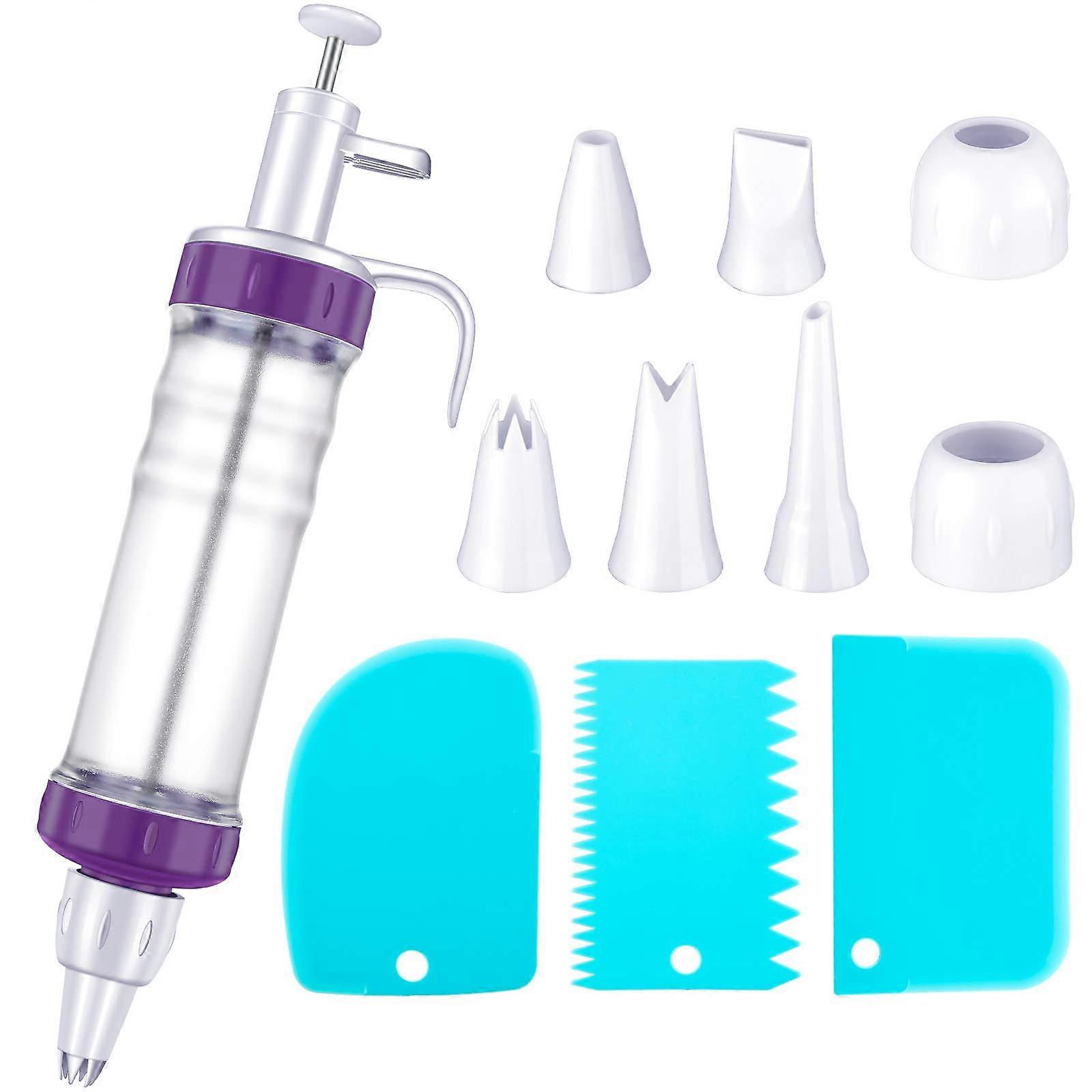 Dessert Decorating Syringe Set Cupcake Frosting Piping Kit For Cake With 7 Plastic Icing Nozzles And 3 Cream Scrapers