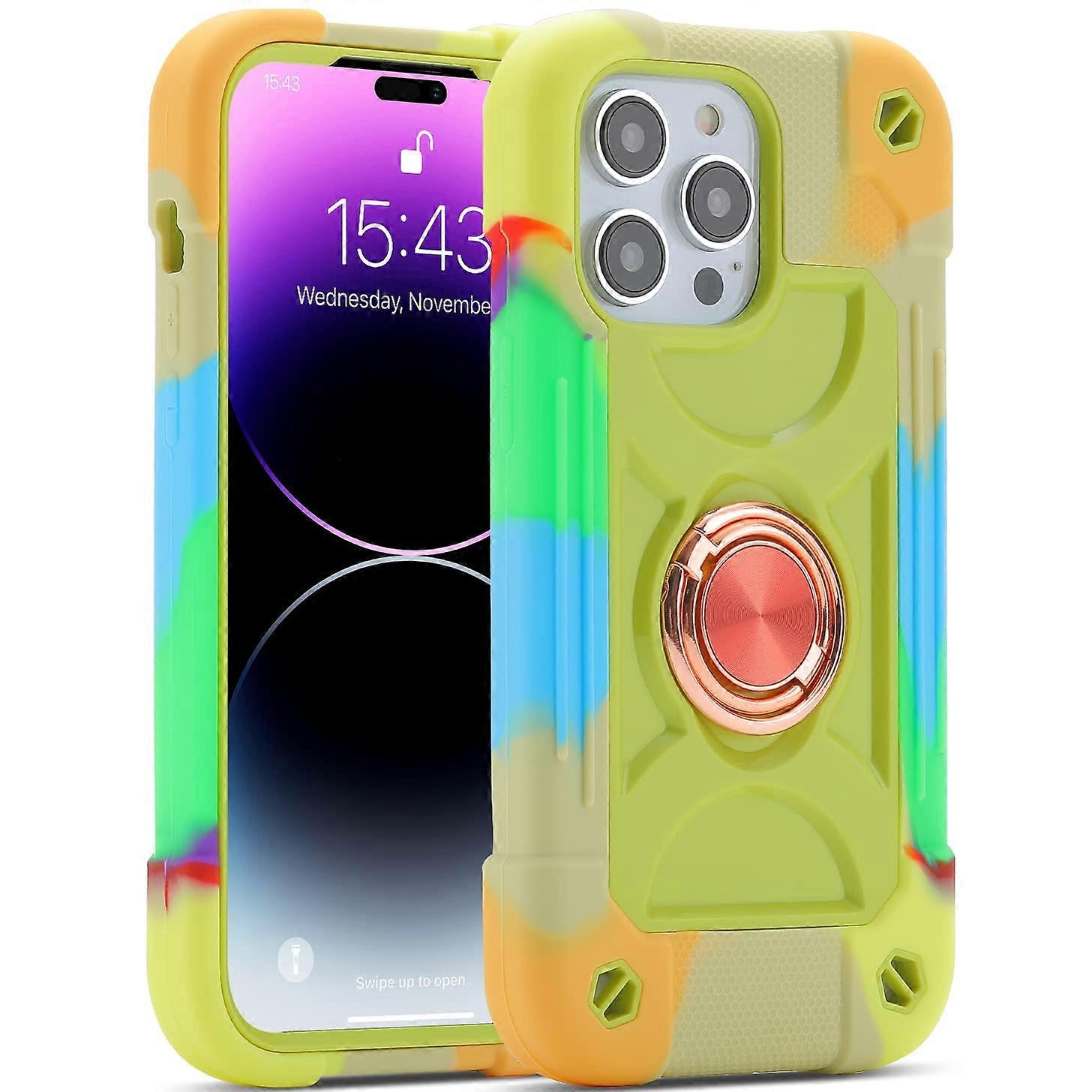 Compatible with iPhone 14 Pro Max Case 6.7 Inch with Ring Stand, [Soft Silicone and Hard Plastic ]