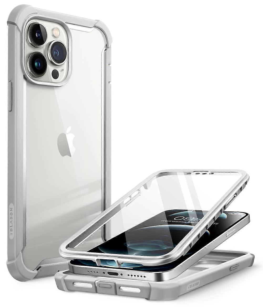 Case for iPhone 13 Pro Max 6.7 Inch, Dual Layer Rugged Clear Bumper Case with Built-in Screen Protector in Gray