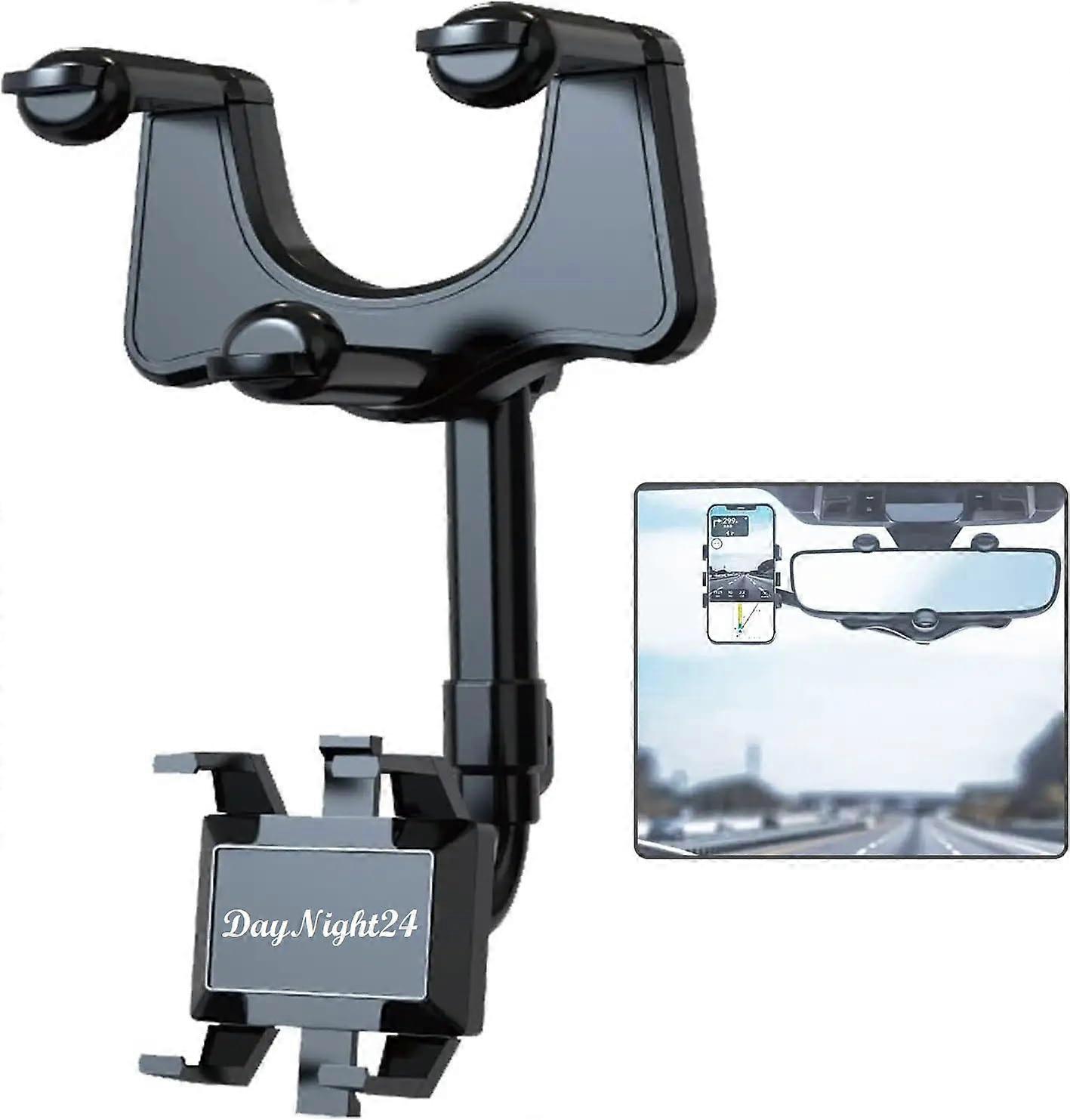 Rotatable Retractable Rearview Mirror Phone Mount for Universal Mobile Phones, Adjustable Design, Compatible with All Models