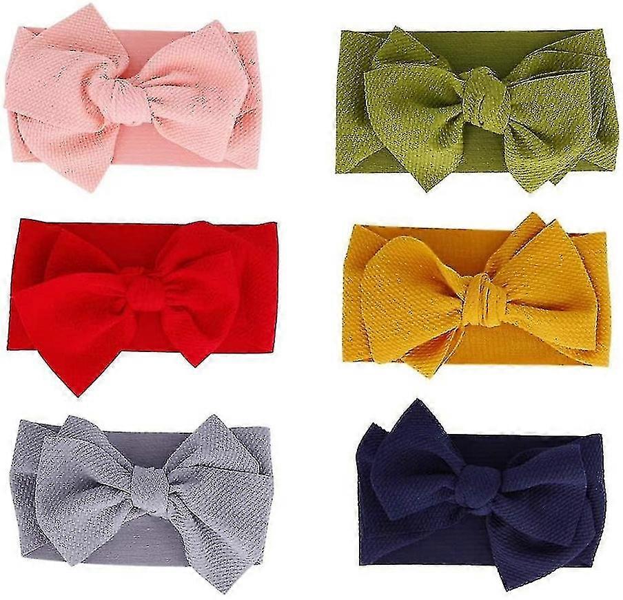 Headbands, Pack of 6, with Big Bow Knots, in Assorted Colors, Soft and Stretchy for Comfortable Wear