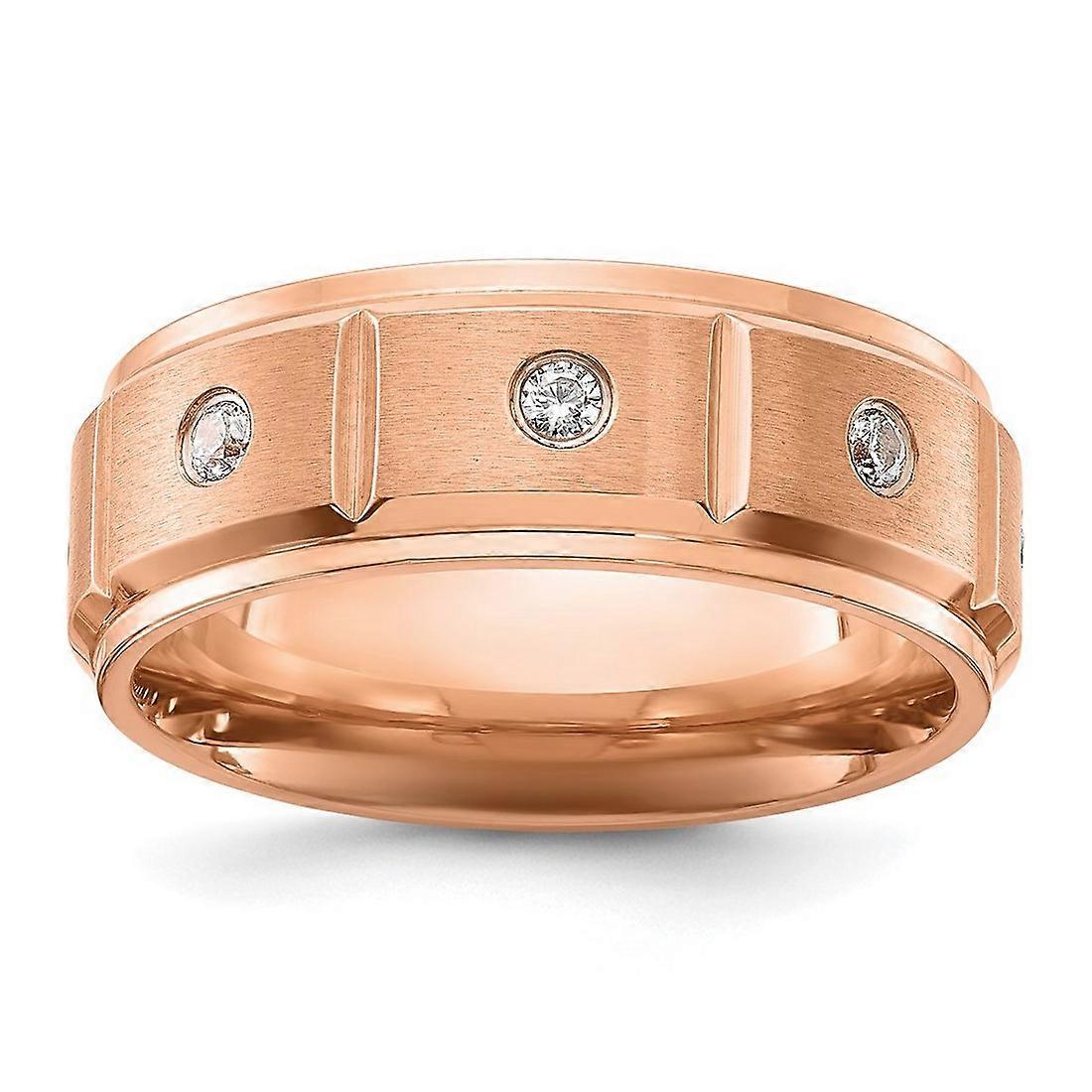 Titanium Brushed and Polished Rose Ip Plated With Cubic Zirconia 8mm Band-Band Style Ring for Women and Men - Ring Size: