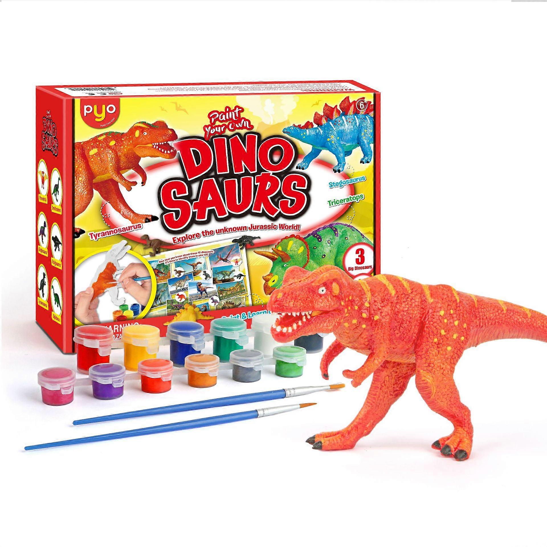 Dinosaur Painting Kit-Paint Your Own 3D Dinosaur Toys with 12 color Safe and non-toxic watercolor paint