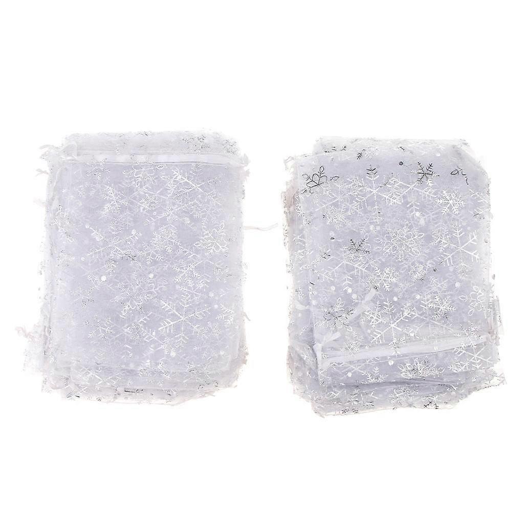 100pcs Delicate Drawstring Pouch Tulle Gift Pouch Candy Bags Snowflake Pattern