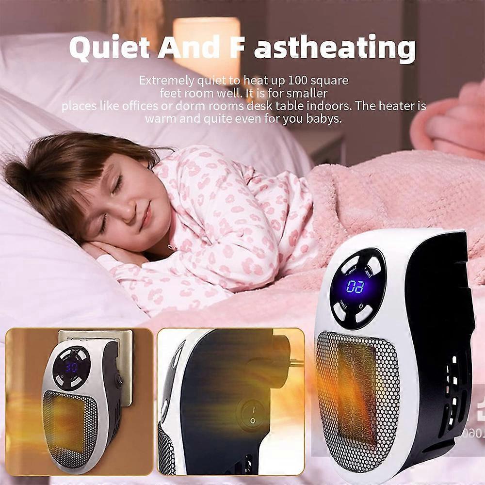 Handy Remote Socket Heater with 2 Adjustable Speed and Timer Portable Plug-in Electric Heater, White