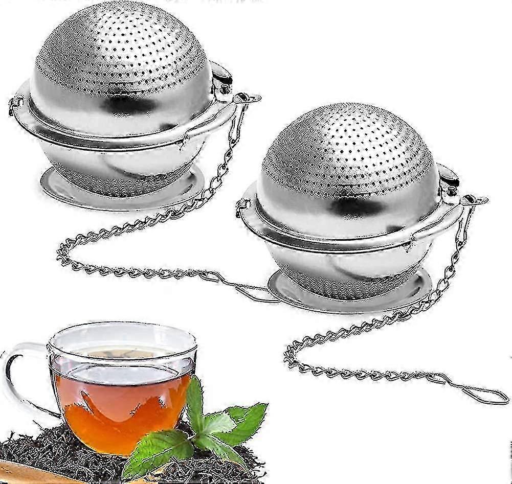 2-Pack Stainless Steel Tea Infusers with Chain & Drip Tray, 5.5cm