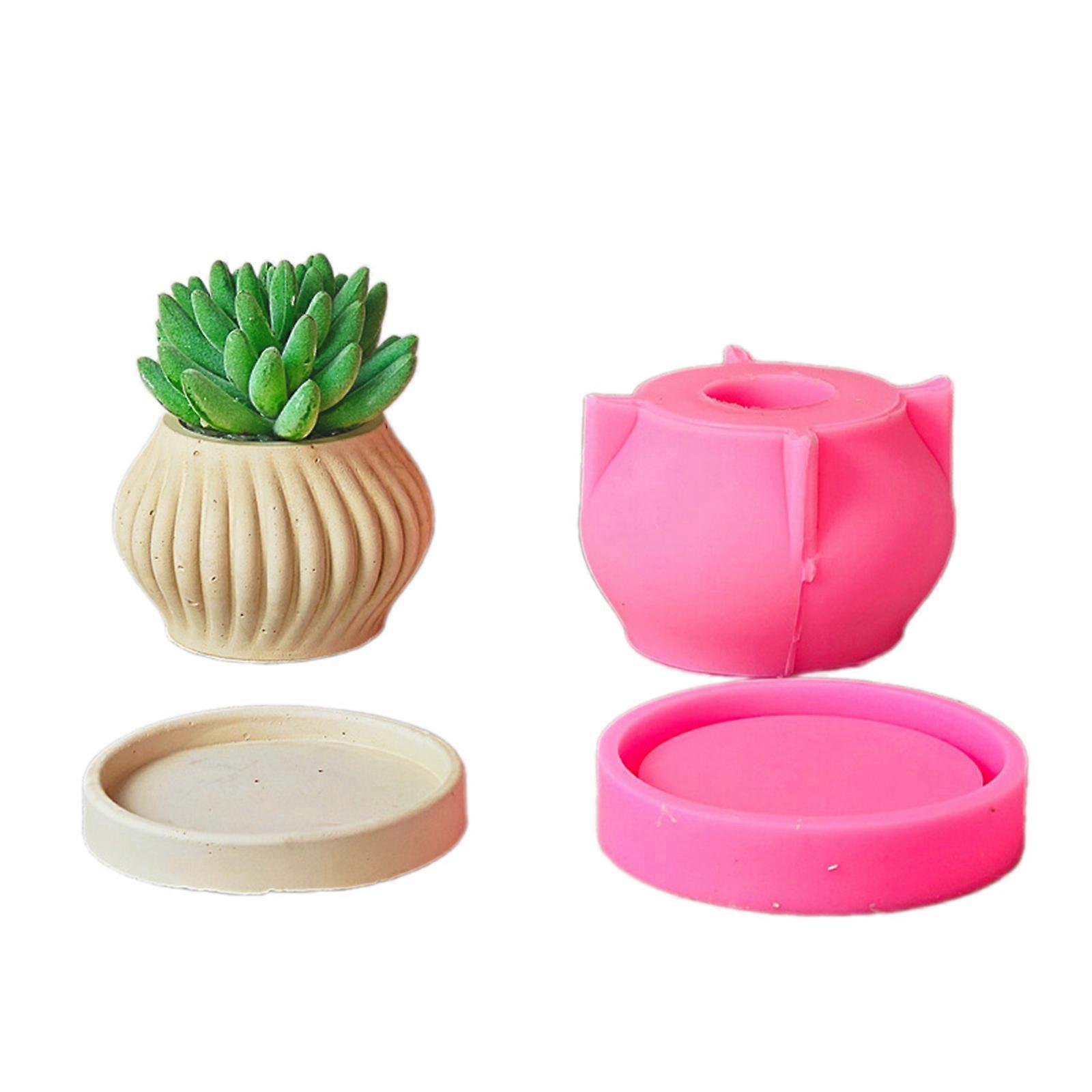 Silicone Craft Molds Flowerpot Mould Striped Pattern Concrete Moulds Vase Molds Silicone Material for DIY Hand-Making