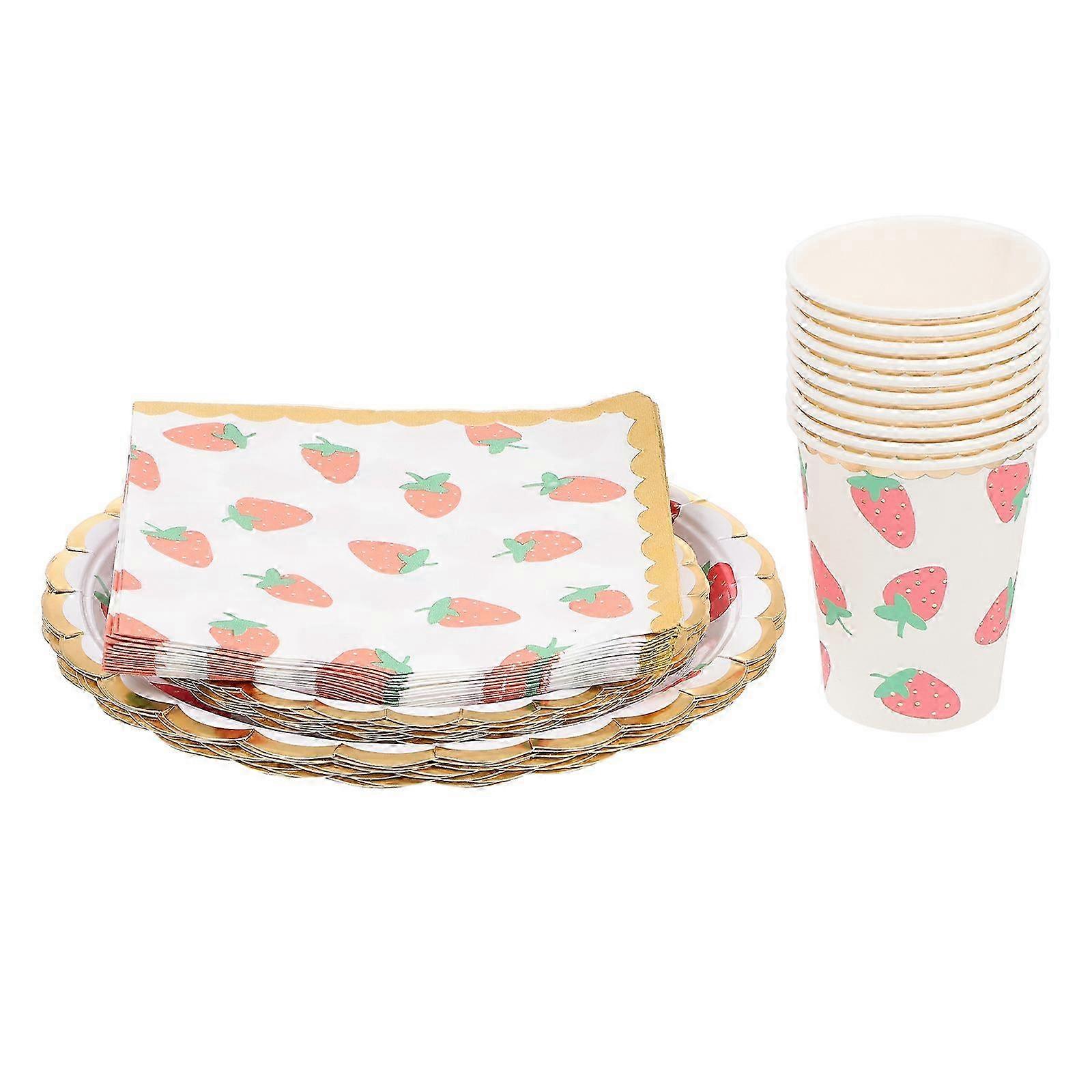 Pink Disposable Paper Tableware Set for Birthday Party - 23cm